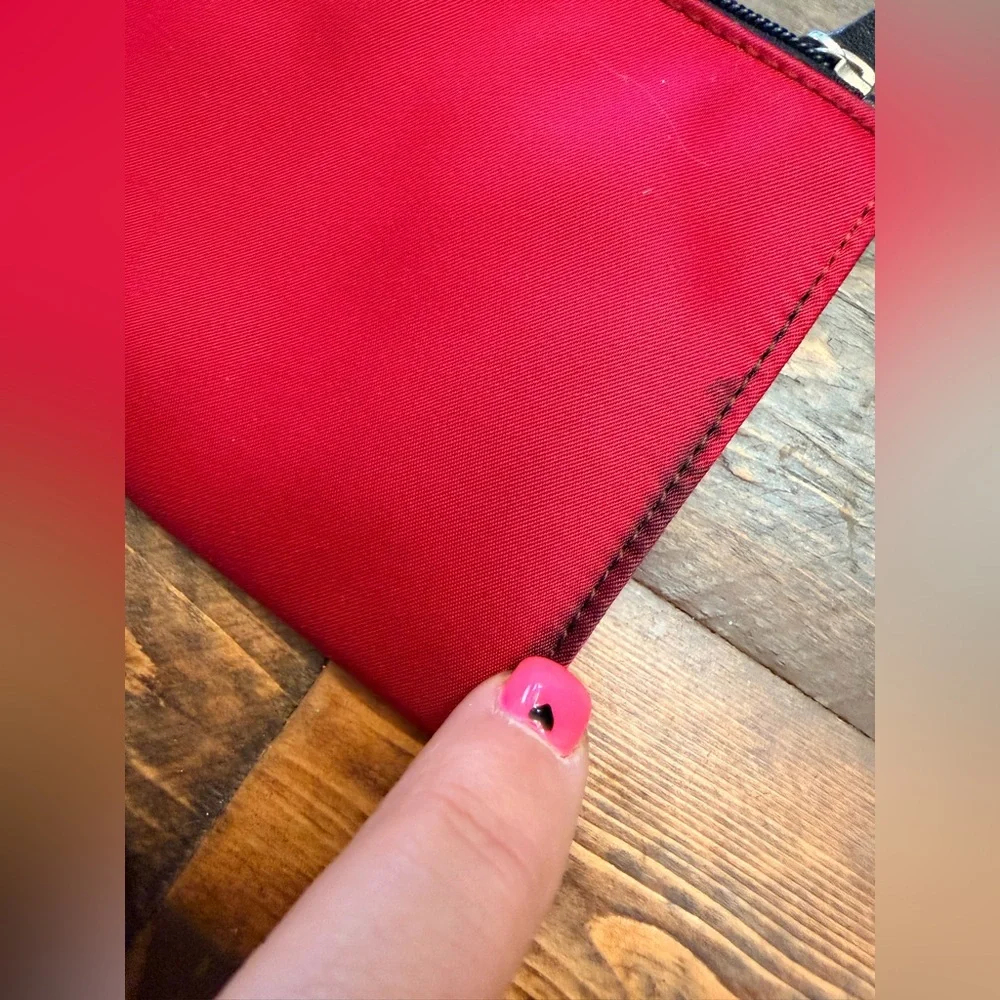 Red Black canvas Kate Spade zip pencil makeup travel pouch GUC